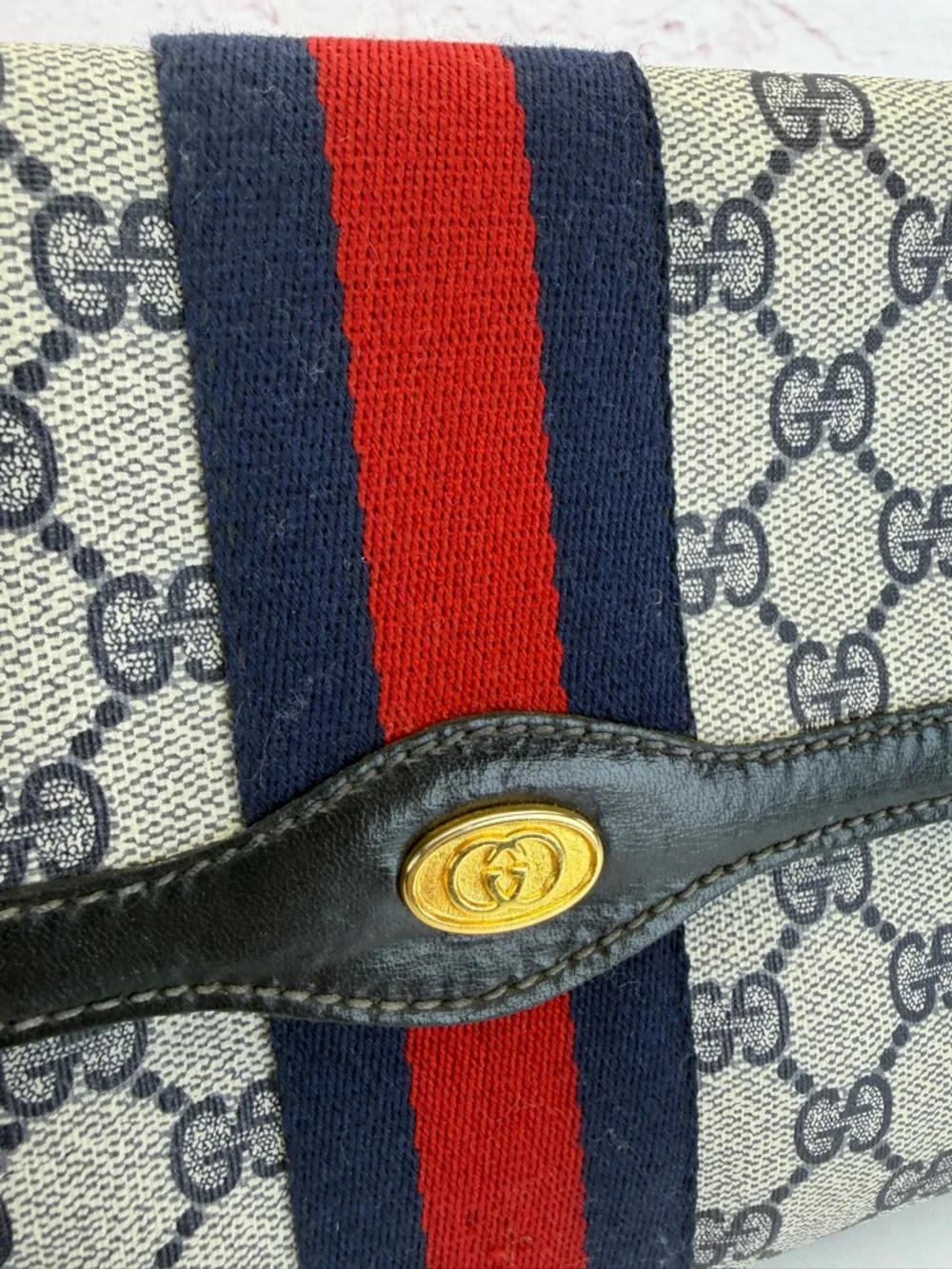 Gucci Vintage Sherry Line Web Monogram Canvas Clutch Pouch